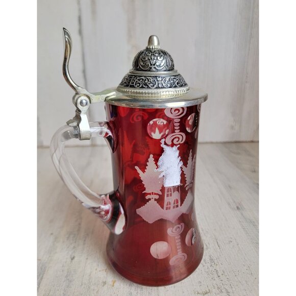 Egermann ruby cut red stein beer glass cup collectible home decor - Picture 5 of 10